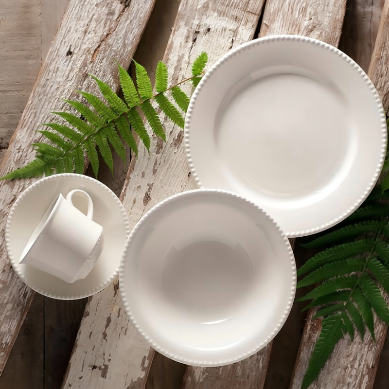 Vajilla Corona Perla blanco 4 puestos 16 piezas