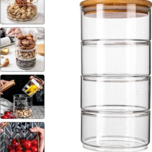 Set de Recipientes Apilables Con Tapa De Bambú
