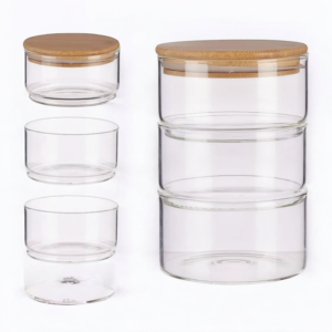 Set De Recipientes Apilables De Vidrio Con Tapa De Bambú