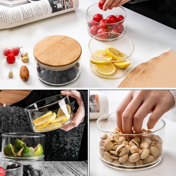 Set De Recipientes Apilables De Vidrio Con Tapa De Bambú - Image 2