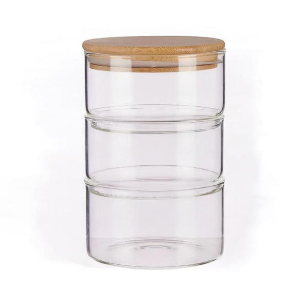Set De Recipientes Apilables De Vidrio Con Tapa De Bambú - Image 4