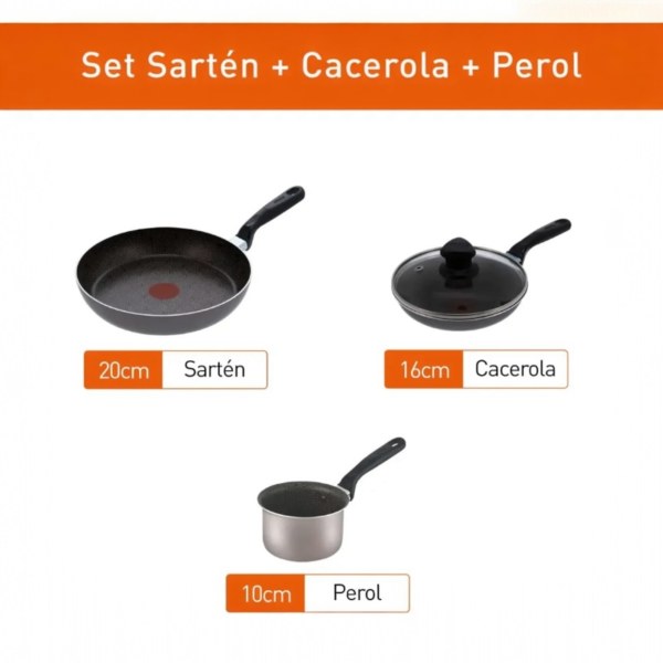 Combo IMUSA Perol 10 cm + Cacerola 16 cm con Tapa de Vidrio + Sartén 20 cm Antiadherente Talent - Image 4