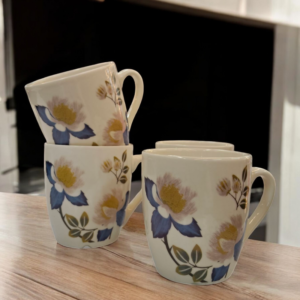 Taza De Cerámica Floral Azul Y Amarillo