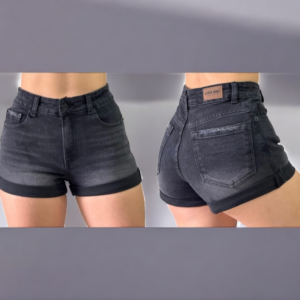 Short Level Nine De Mezclilla Negro Desgastado Con Doblez