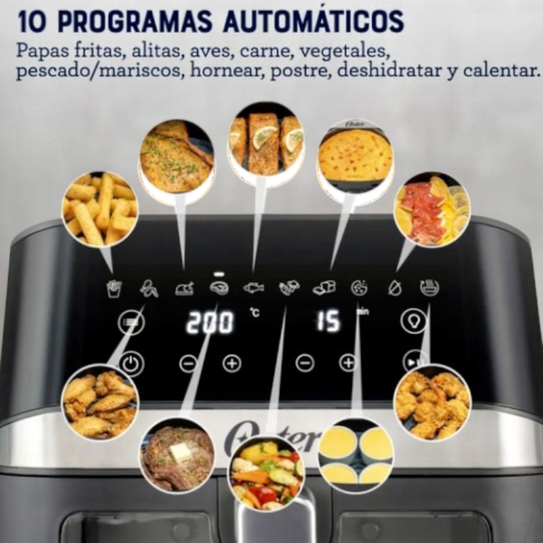 Freidora Oster® de Aire Digital, 4L de Capacidad, con Recubrimiento DiamondForce, Ventana y Luz Interna, con 10 Programas Automáticos - Image 4
