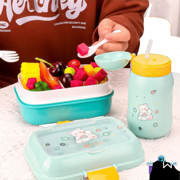 Set Infantil Osito Blanco – Portacomidas + Termo