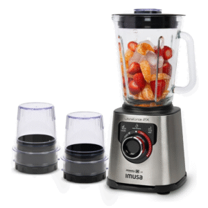 Licuadora IMUSA Ultraforce 2X, 1100W, Vaso Vidrio 2L, Picatodo y Molino