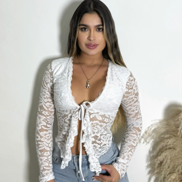 Buso de Encaje Floral Manga Larga