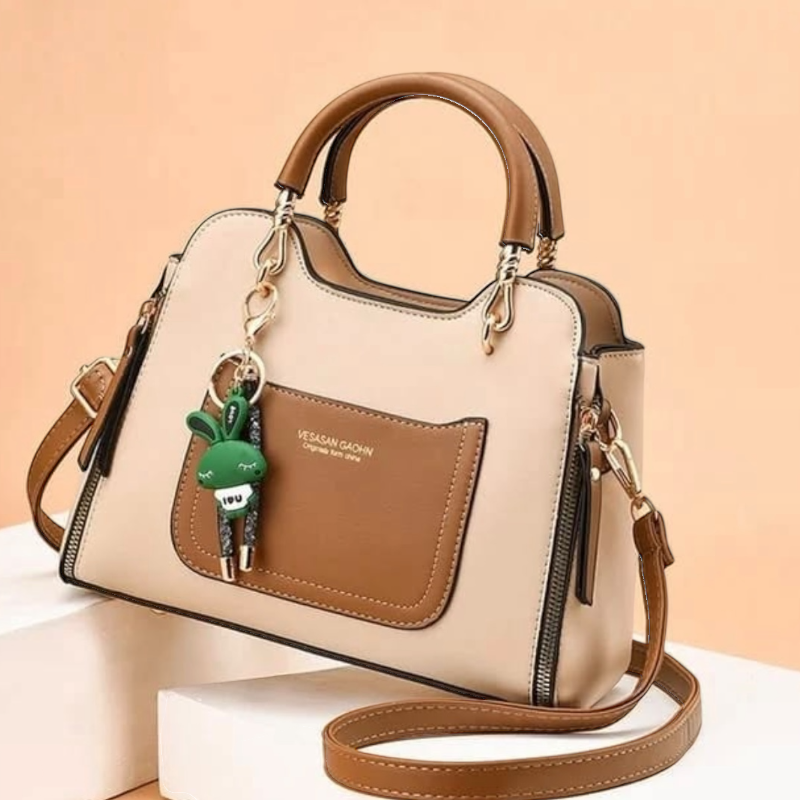 Bolso estructurado bicolor con llavero decorativo - Image 3