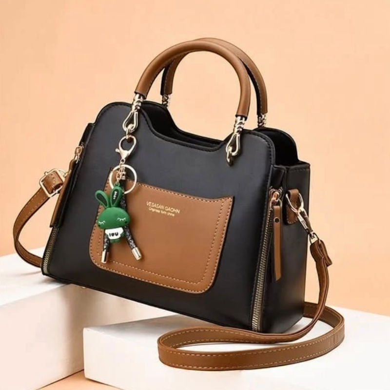 Bolso estructurado bicolor con llavero decorativo - Image 2