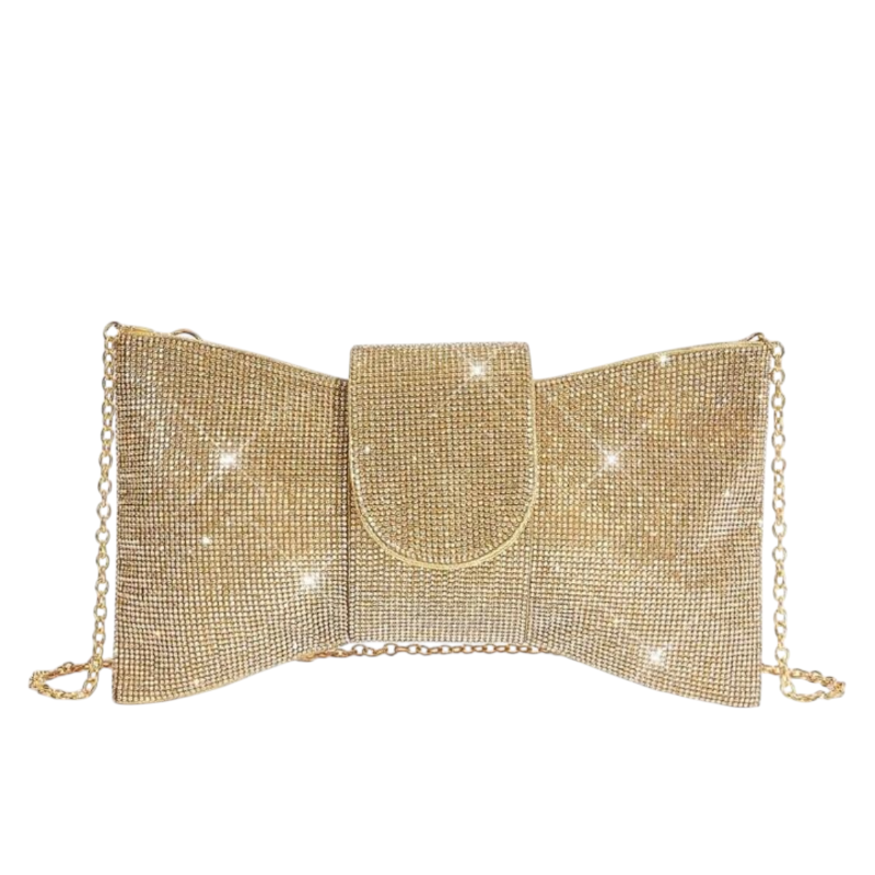 Clutch de lujo con forma de lazo en cristales dorados - Image 4