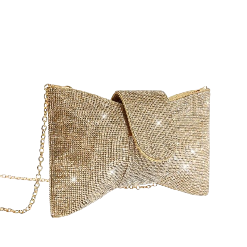 Clutch de lujo con forma de lazo en cristales dorados - Image 3