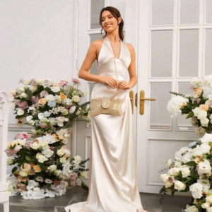 Clutch de lujo con forma de lazo en cristales dorados