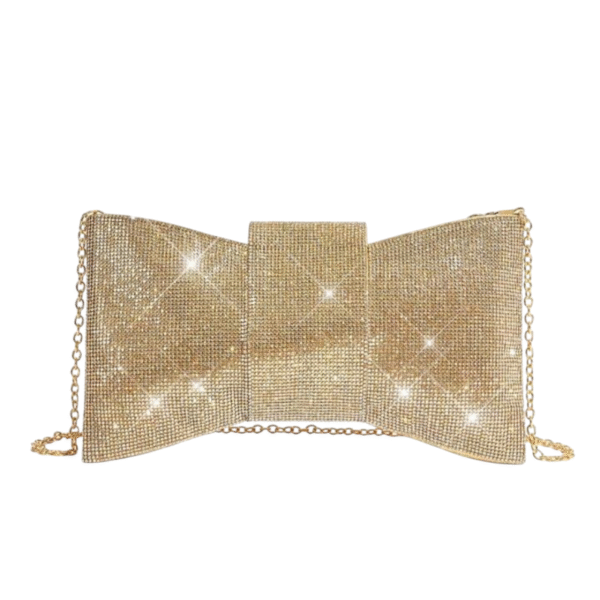 Clutch de lujo con forma de lazo en cristales dorados - Image 2