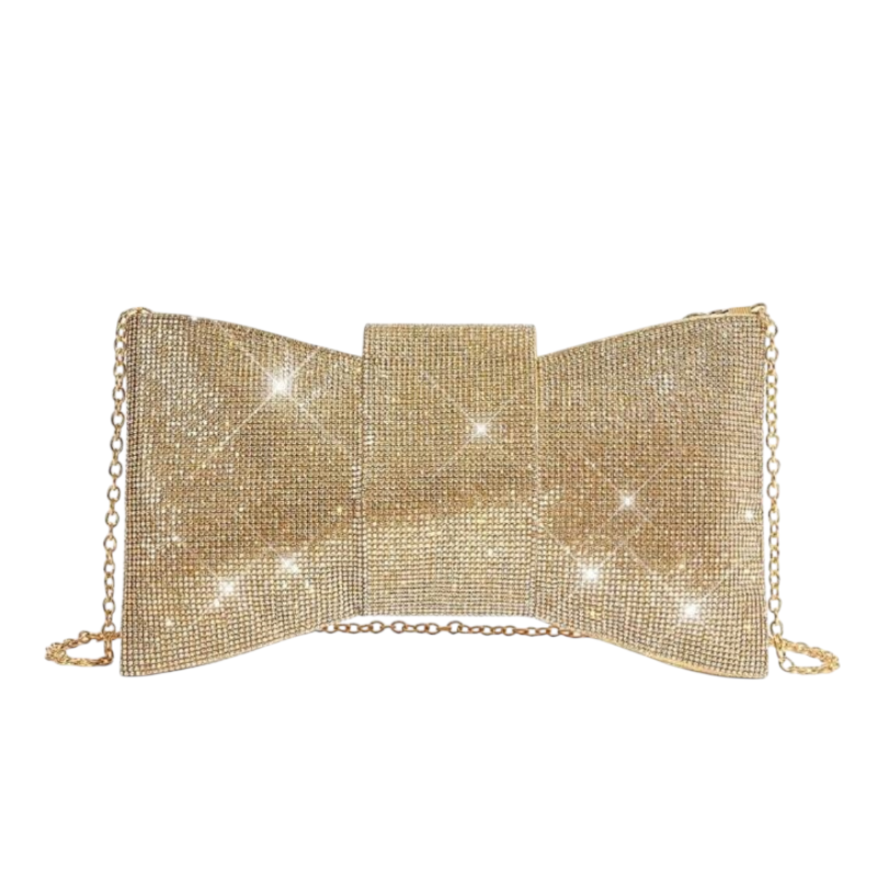 Clutch de lujo con forma de lazo en cristales dorados - Image 2
