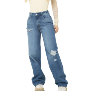 Jean Wide Leg Rígido con Rotos