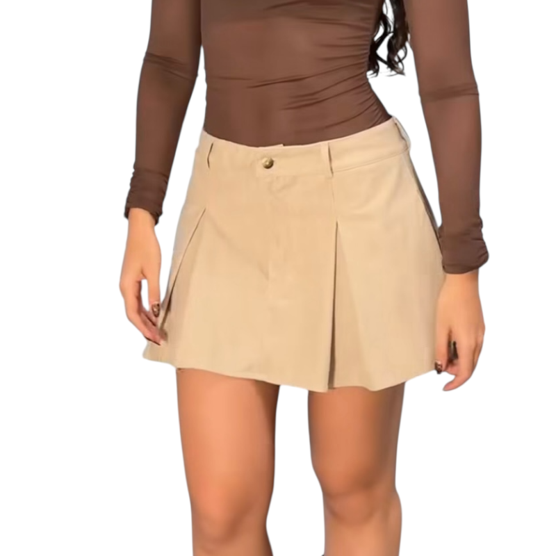 Falda Corduroy con Pliegues y Bolsillos