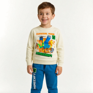 Conjunto Minecraft Kids – Buzo Beige & Pantalón Azul