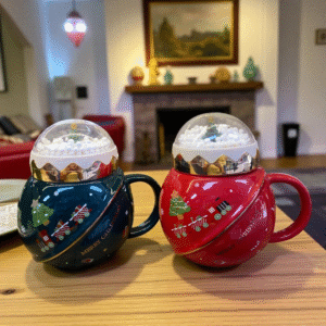 Taza Navideña Bola de Nieve con Tren 🎄🚂