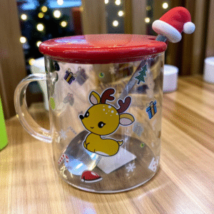 Taza Navideña Reno con Cuchara y Tapa