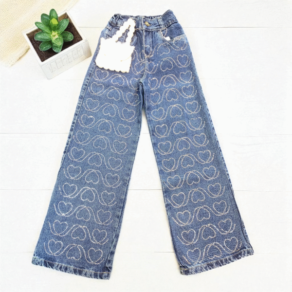 Jean Bota Ancha Mini Hearts para Niña - Image 2
