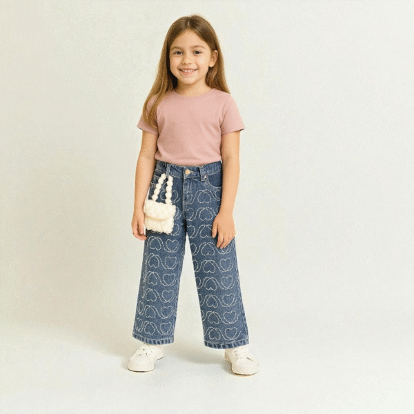 Jean Bota Ancha Mini Hearts para Niña