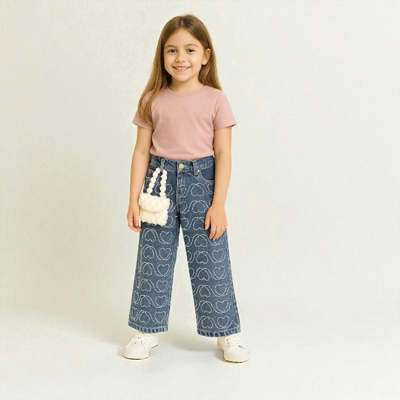 Jean Bota Ancha Mini Hearts para Niña