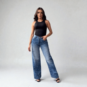 Jean Wide Leg Con Estampado Floral