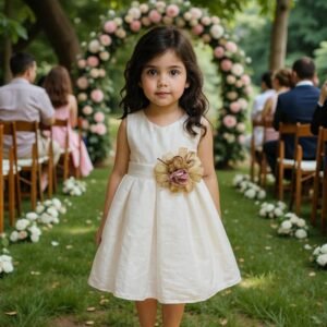 Vestido Clásico con Flor en la Cintura - Junior