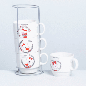 Set de Tazas Cute Baby Animal x4 con Base Metálica