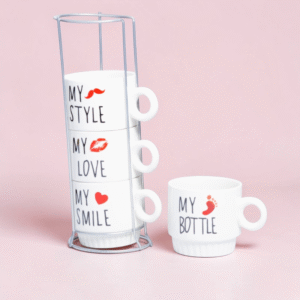 Set de 4 Tazas Apilables “My Style” con Soporte Metálico