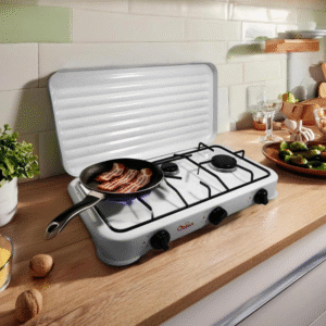 Fogón a Gas Portátil 2 Puestos con Tapa Protectora