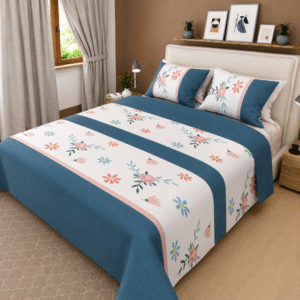 Sábana Estampada Floral Azul Petróleo - Cama King
