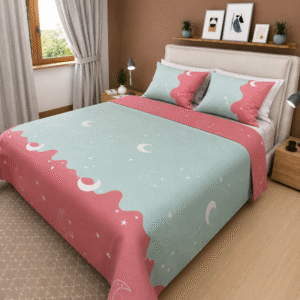 Sábana Estampada Luna y Estrellas Rosa Menta - Cama King