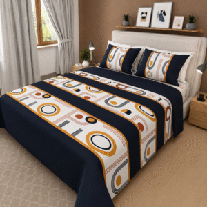 Sábana Estampada Geométrica Azul Navy - Cama King