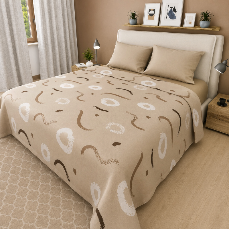 Sábana Estampada Abstracta Beige - Cama Doble