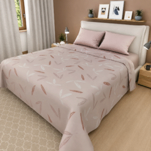 Sábana Estampada Hojas Beige Palo de Rosa - Cama Doble