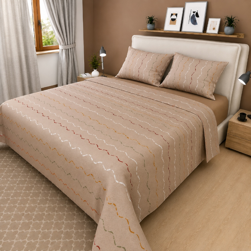 Sábana Estampada Líneas Multicolor Nude - Cama King