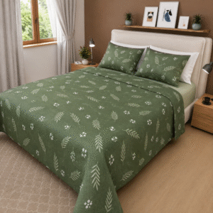 Sábana Estampada Hojas Verde Oliva - Cama King