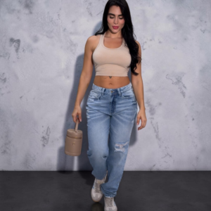 Jeans Dama Mom Fit Tiro Alto
