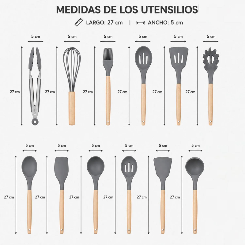 Set de Utensilios de Cocina con Mangos de Madera y Soporte - Image 8