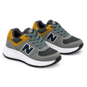 Tenis Deportivos para Niño – Gris con Detalles Amarillos y Verde