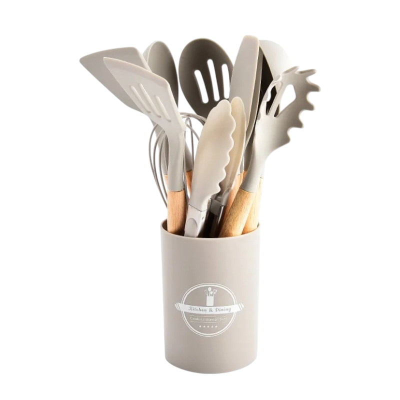 Set de Utensilios de Cocina con Mangos de Madera y Soporte - Image 5