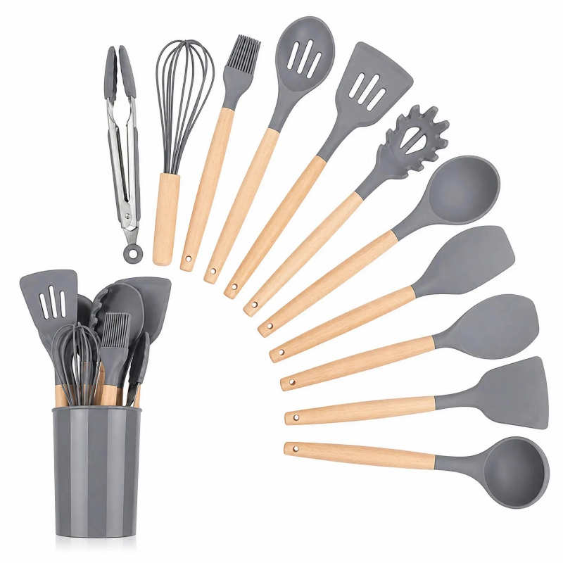 Set de Utensilios de Cocina con Mangos de Madera y Soporte - Image 6